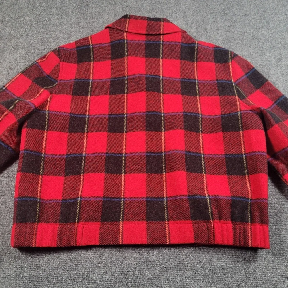 Pendleton Wool Buffalo Plaid Jacket Women's M Red Black Tartan Crop Made‎ USA